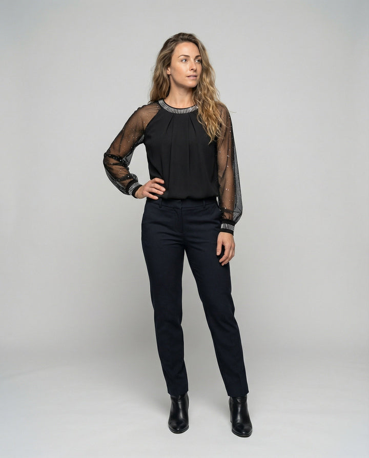 Luna | Top Eleganti da Cerimonia Donna con Maniche Trasparenti e Paillettes 0