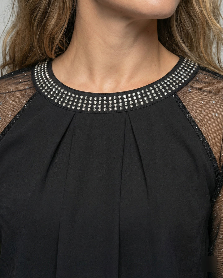 Luna | Top Eleganti da Cerimonia Donna con Maniche Trasparenti e Paillettes 2