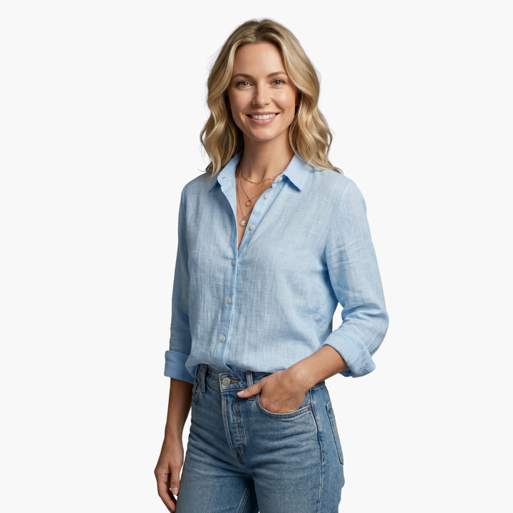 Lunara | Elegante Camicia Donna Azzurra a Maniche Lunghe – Versatile e Comfortevole 7
