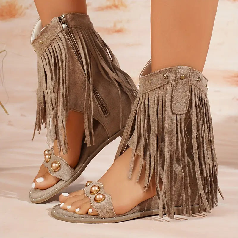 Malia | Eleganti e Comodi Sandali Donna Bassi con Frange per un Look Estivo Boho 6