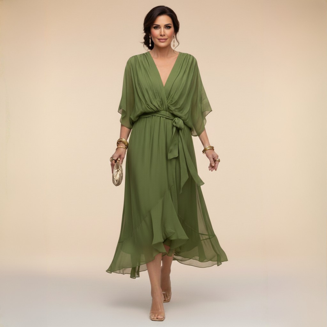 Margherita | Elegante Abito Midi Cerimonia con Scollo a V per Donna 0