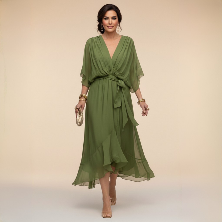 Margherita | Elegante Abito Midi Cerimonia con Scollo a V per Donna 0