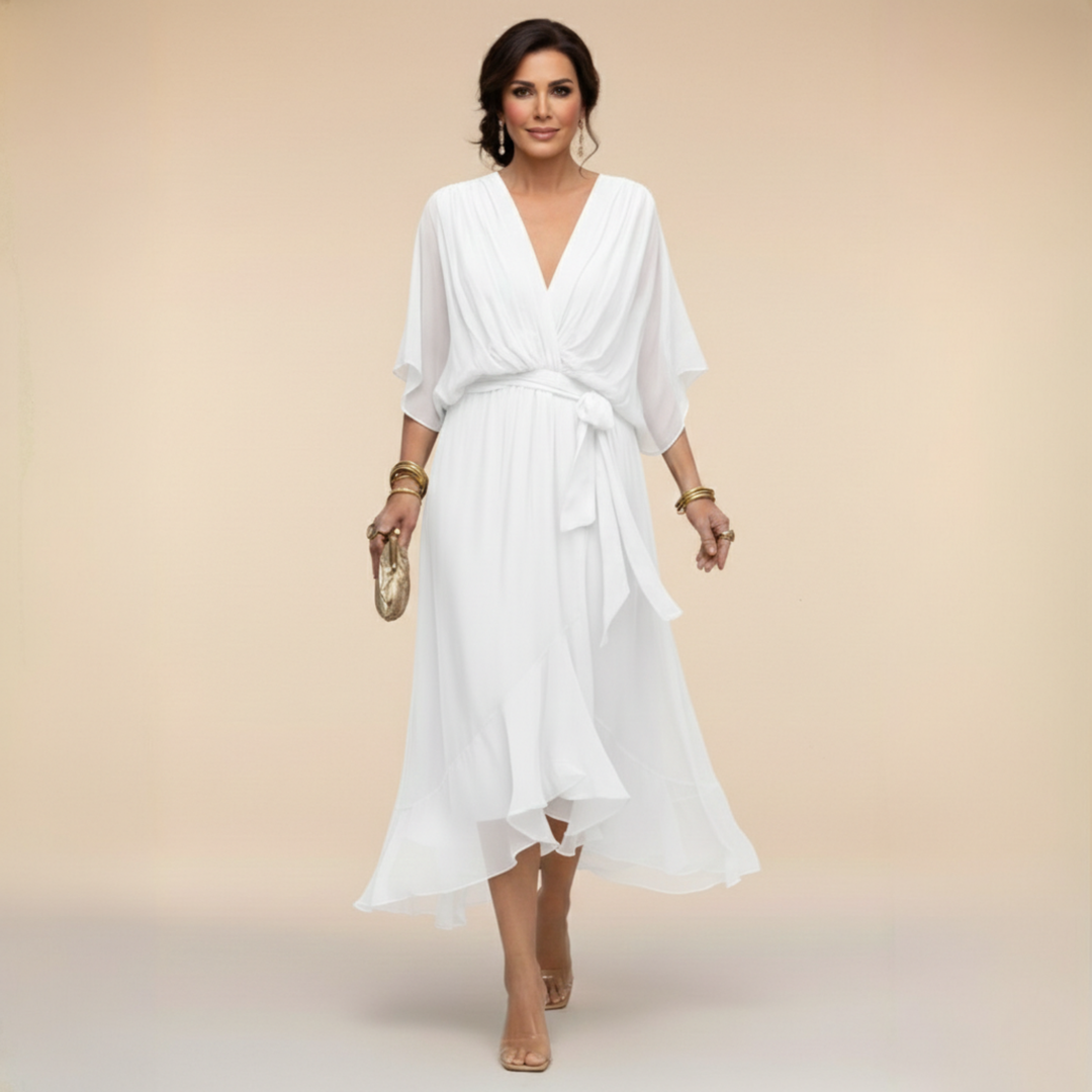 Margherita | Elegante Abito Midi Cerimonia con Scollo a V per Donna 11