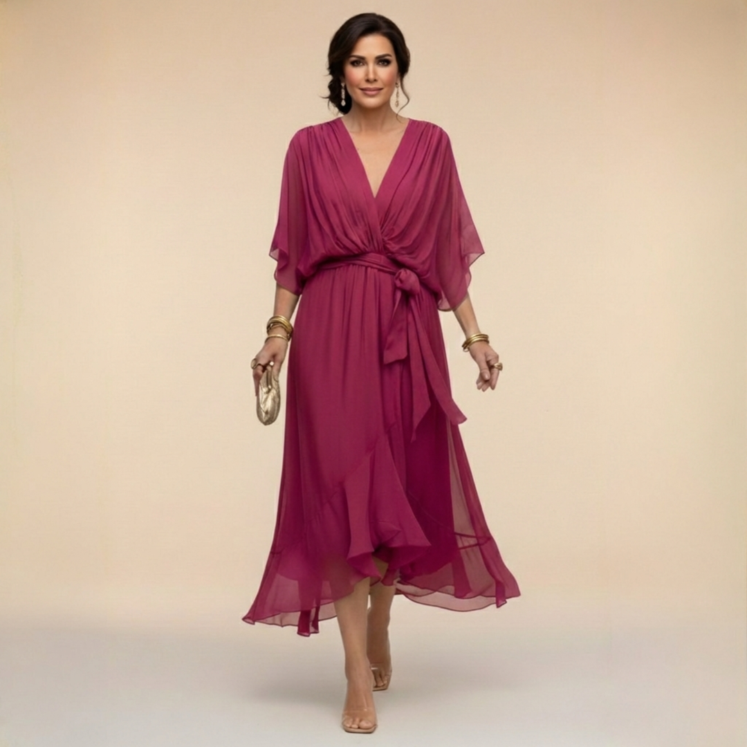 Margherita | Elegante Abito Midi Cerimonia con Scollo a V per Donna 6