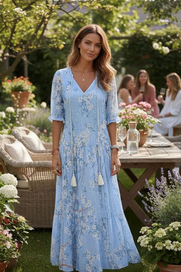 Matilde | Abito maxi con scollo a V floreale bohémien 3
