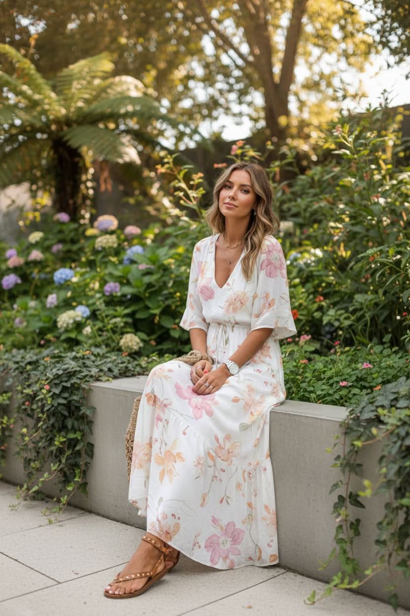 Matilde | Abito maxi con scollo a V floreale bohémien 7