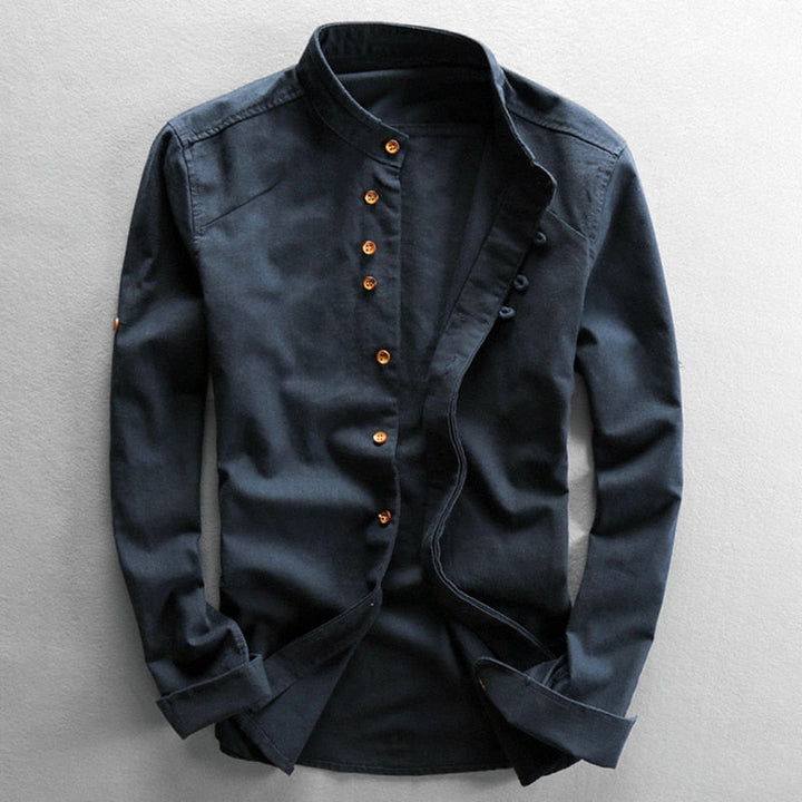 Matteo | Camicia Uomo in Lino Traspirante con Colletto Coreano 0
