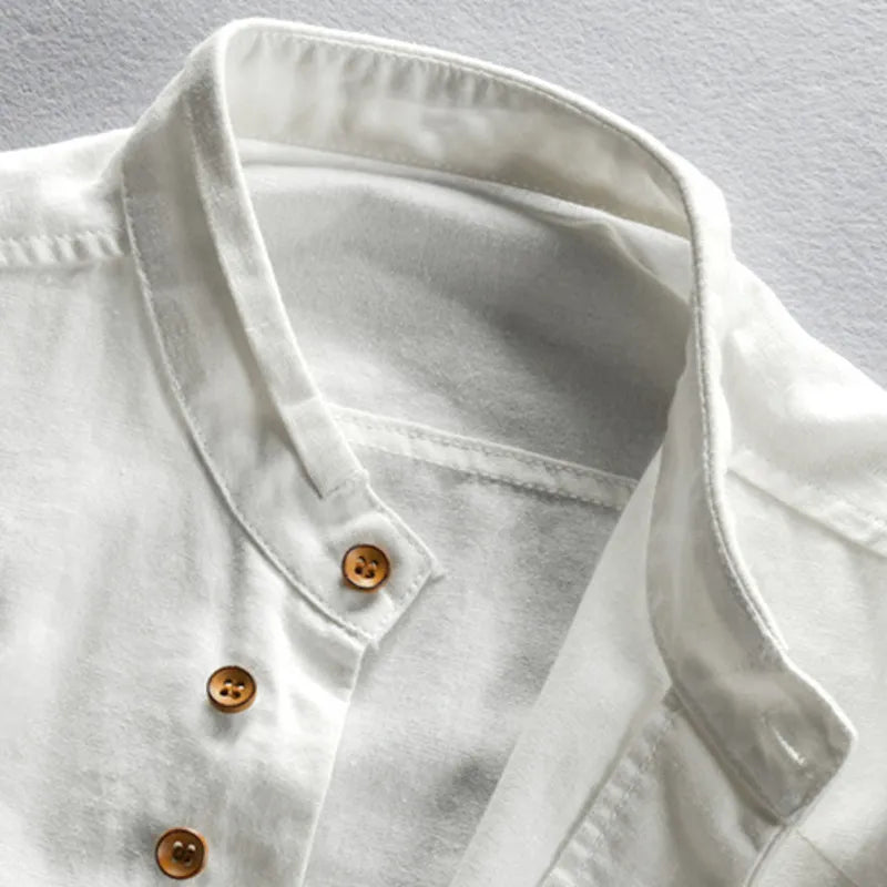 Matteo | Camicia Uomo in Lino Traspirante con Colletto Coreano 3