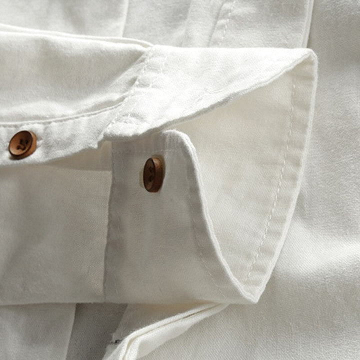 Matteo | Camicia Uomo in Lino Traspirante con Colletto Coreano 4