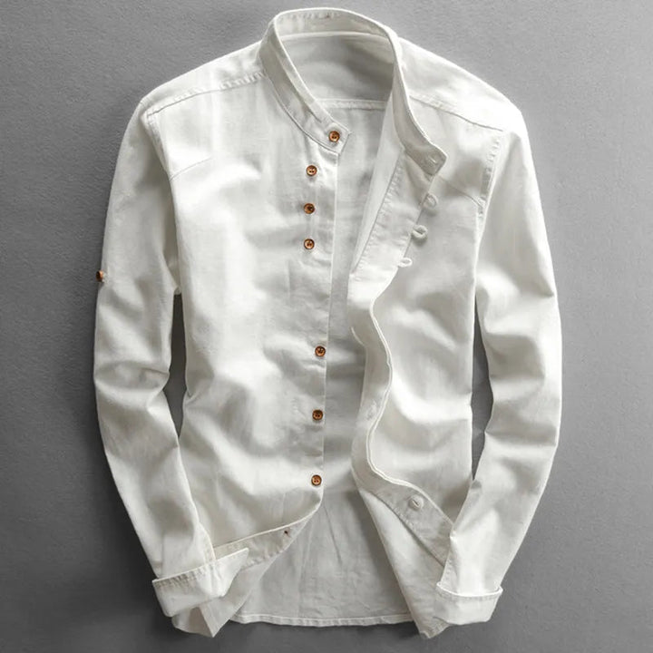 Matteo | Camicia Uomo in Lino Traspirante con Colletto Coreano 5