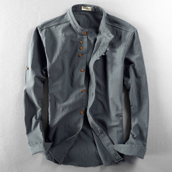 Matteo | Camicia Uomo in Lino Traspirante con Colletto Coreano 6