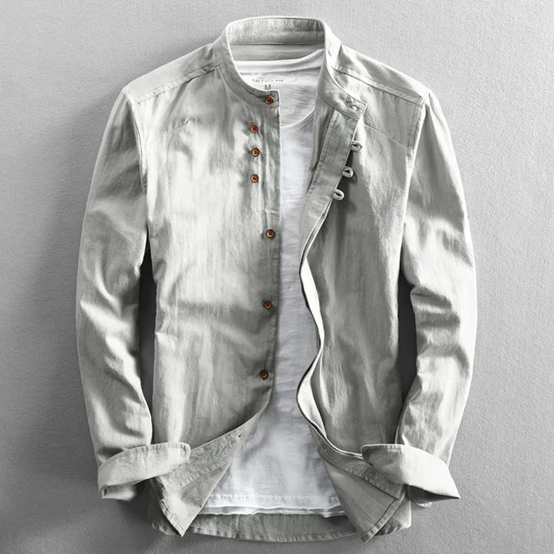 Matteo | Camicia Uomo in Lino Traspirante con Colletto Coreano 7