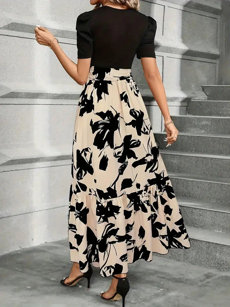 Maya | Elegante Abito Estivo Maxi con Maniche a Sbuffo e Stampa Botanica per Donna 4