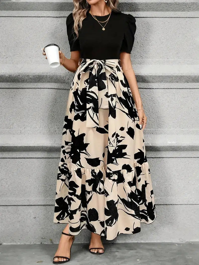 Maya | Elegante Abito Estivo Maxi con Maniche a Sbuffo e Stampa Botanica per Donna 5
