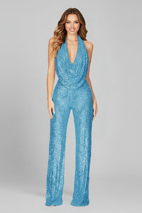Valentina | Tuta glamour con scollo all’americana e paillettes