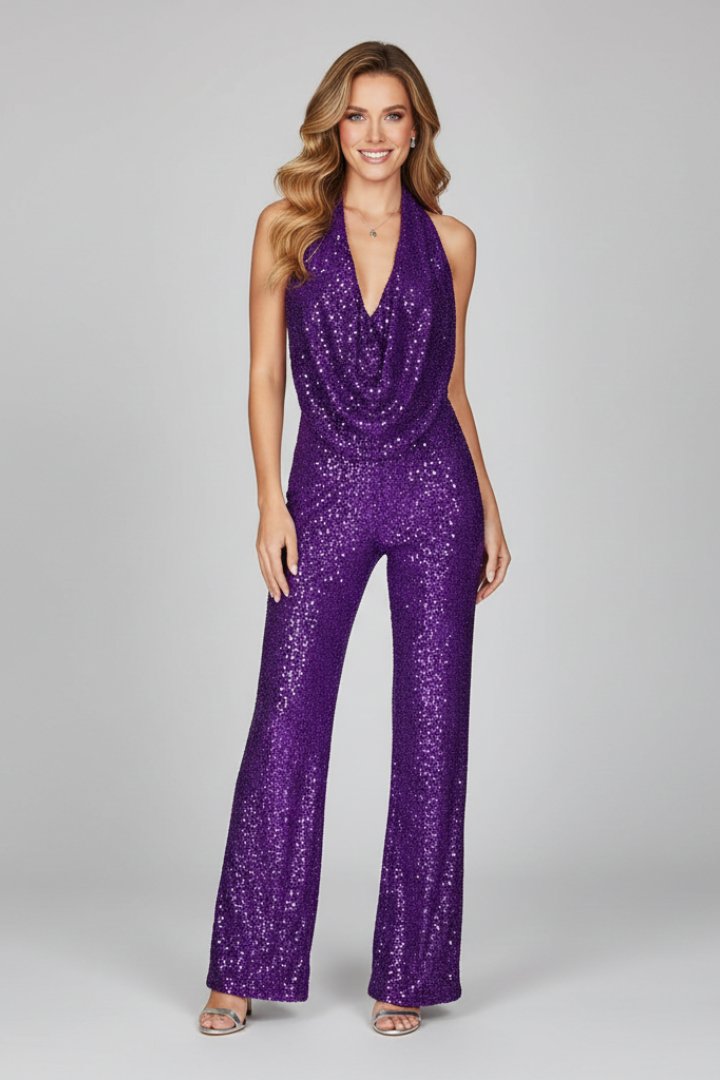 Maya | Elegante e scintillante tuta intera con paillettes e scollo all'americana 5