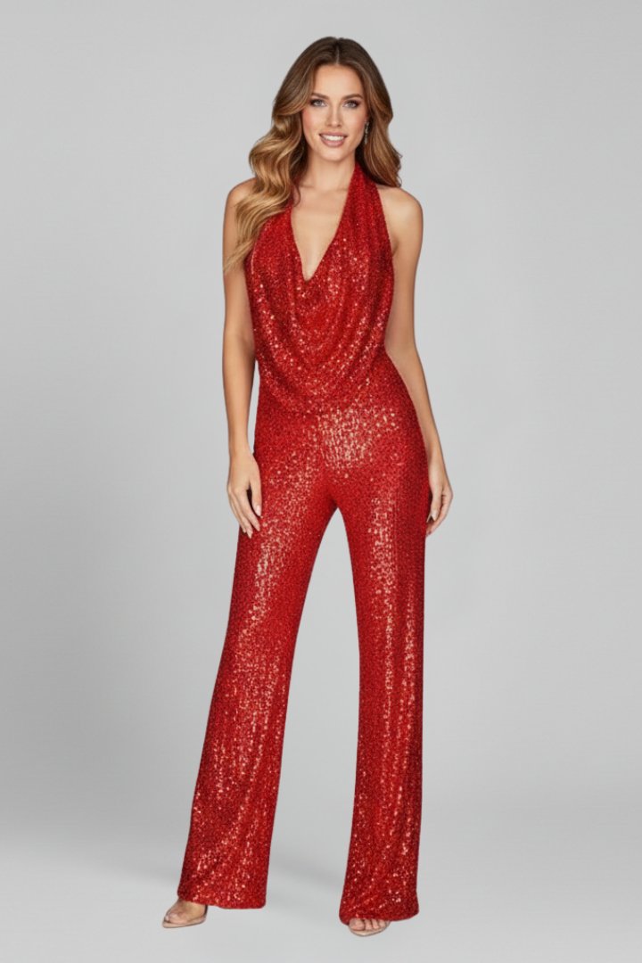 Maya | Elegante e scintillante tuta intera con paillettes e scollo all'americana 7