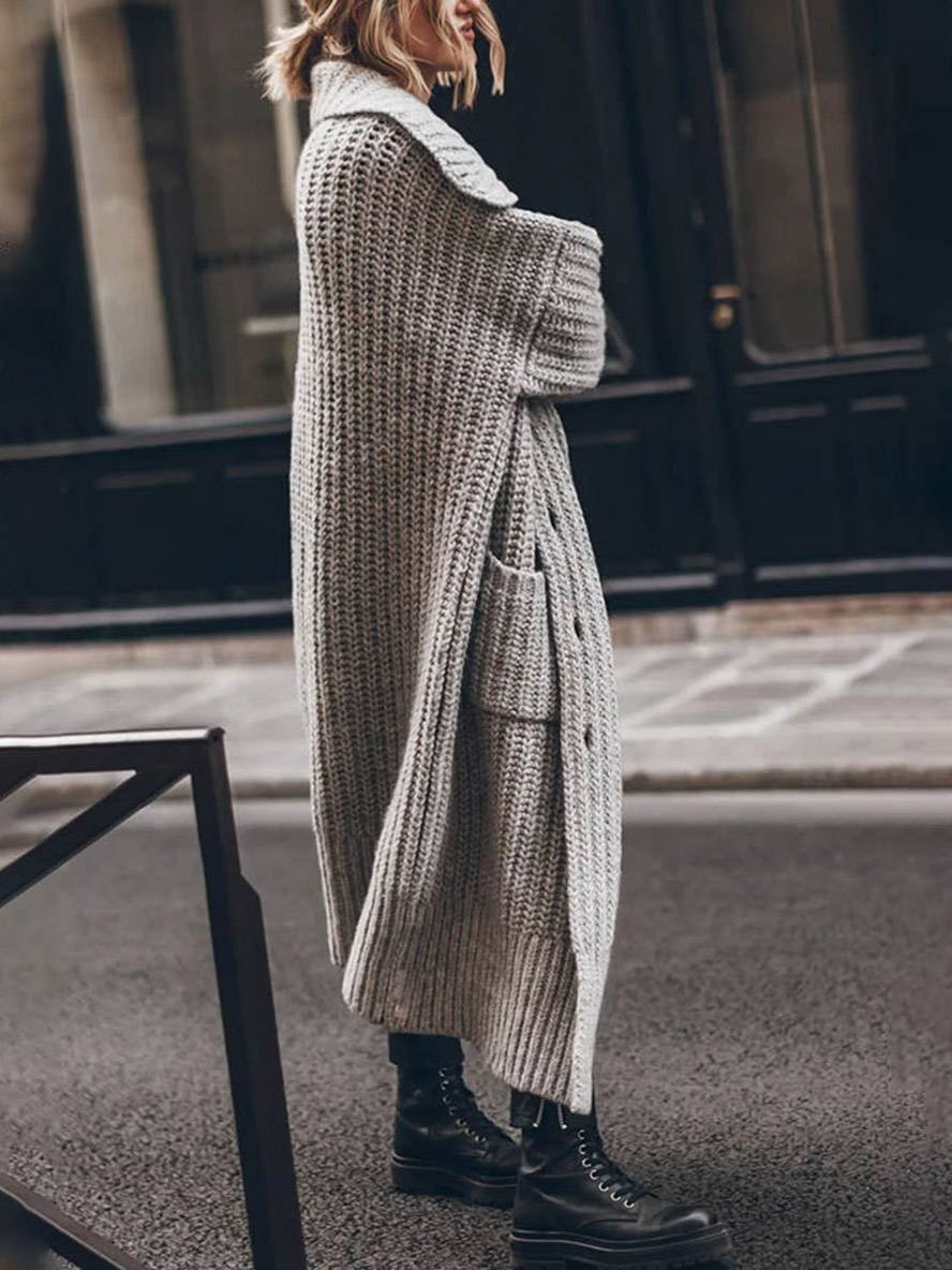 Mia | Cardigan lungo da donna oversize a coste grosse con risvolto 2