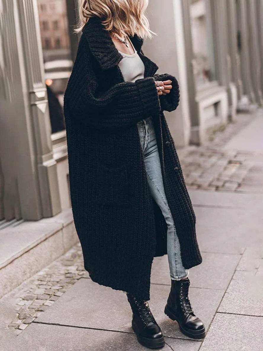 Mia | Cardigan lungo da donna oversize a coste grosse con risvolto 5