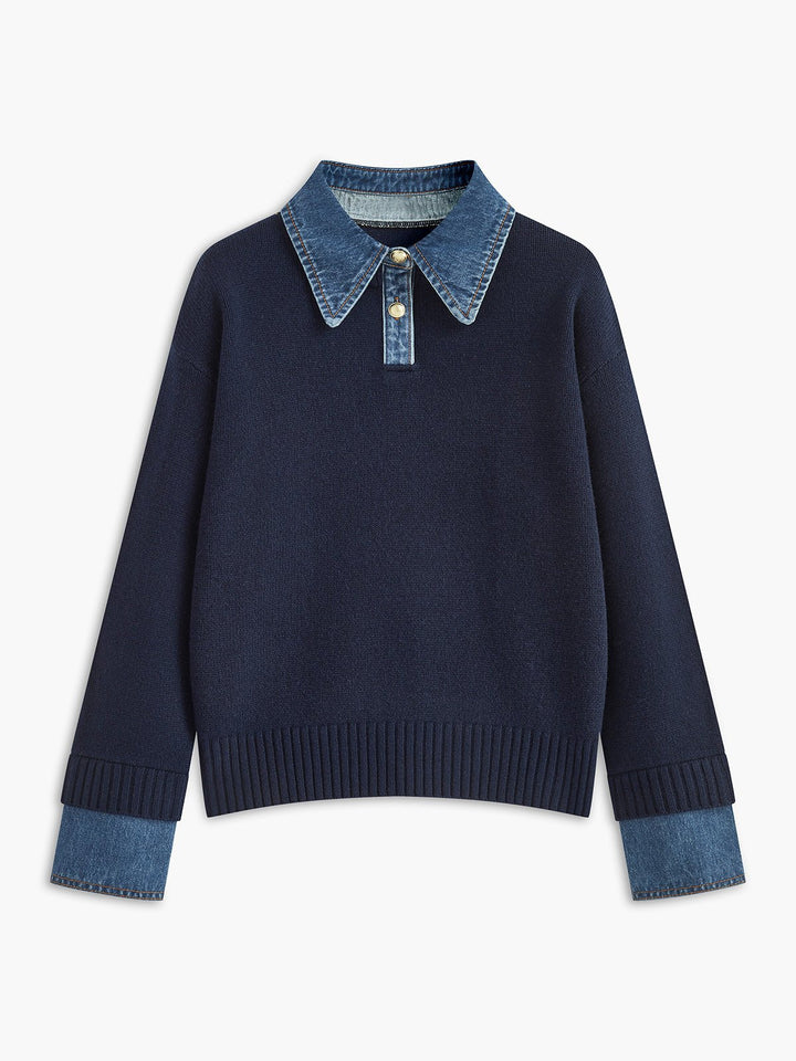 Mia | Maglione polo da donna con colletto in denim 0