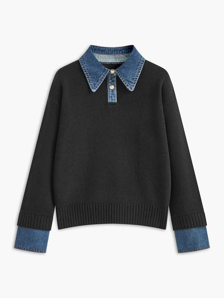 Mia | Maglione polo da donna con colletto in denim 5