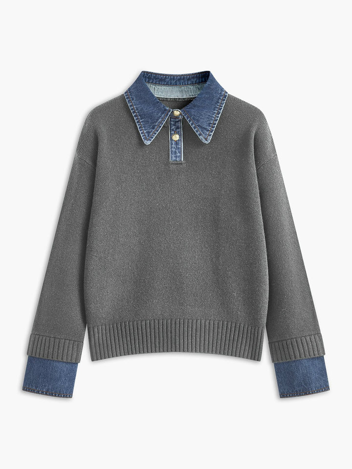 Mia | Maglione polo da donna con colletto in denim 6