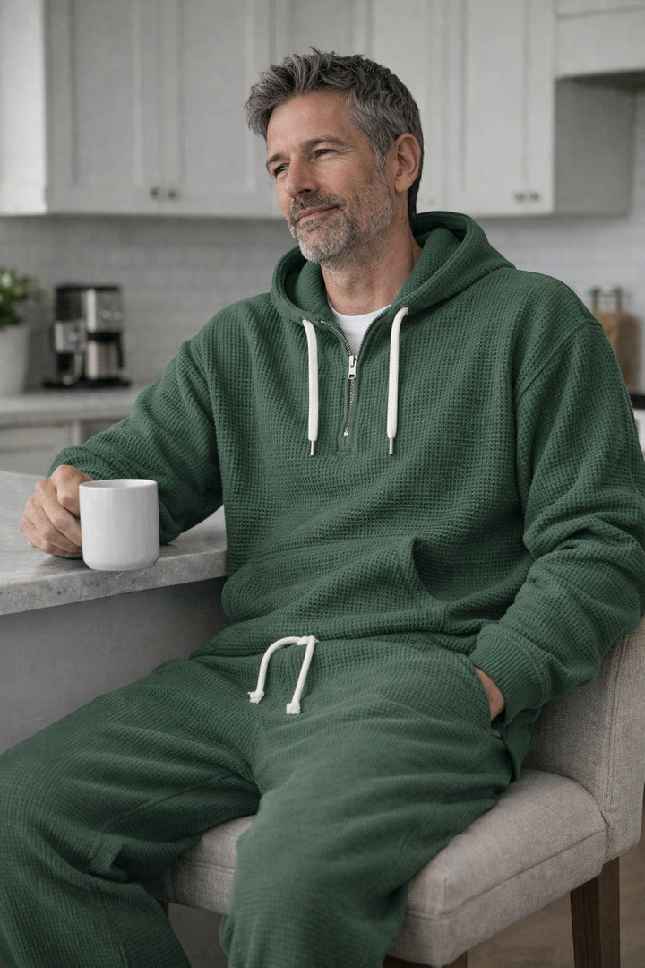 Milan | Elegante e Traspirante Set Loungewear in Maglia Waffle con Felpa e Pantaloni 3