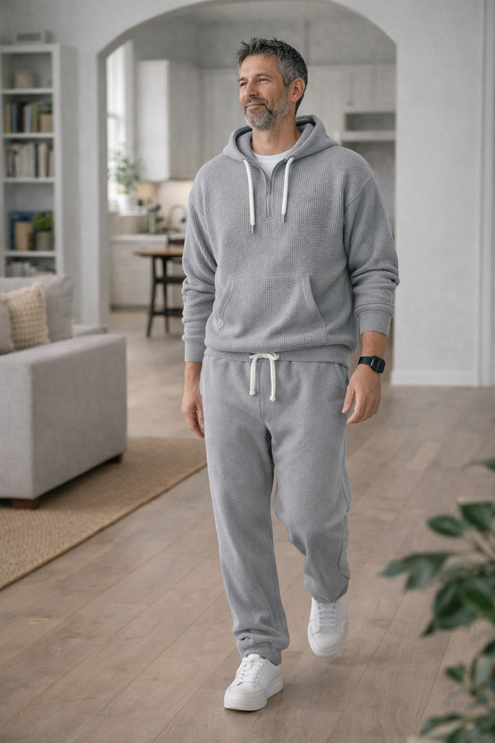 Milan | Elegante e Traspirante Set Loungewear in Maglia Waffle con Felpa e Pantaloni 4