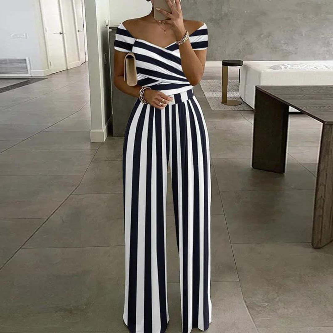 Milo | Elegante Tuta Donna Floreale con Silhouette Palazzo e Spalle Scoperte 3