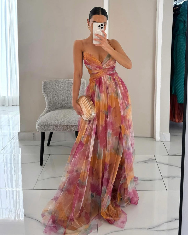 Mira | Elegante Abito Floreale Cerimonia in Chiffon Maxi 0