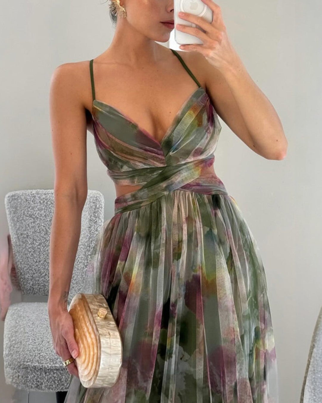 Mira | Elegante Abito Floreale Cerimonia in Chiffon Maxi 7
