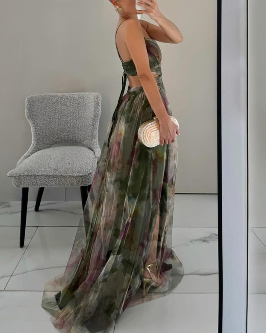 Mira | Elegante Abito Floreale Cerimonia in Chiffon Maxi 8