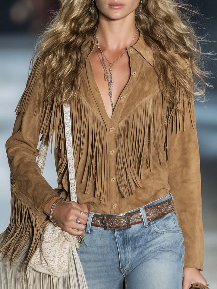 Mira | Elegante e Comoda Camicia Western da Donna con Frange 0