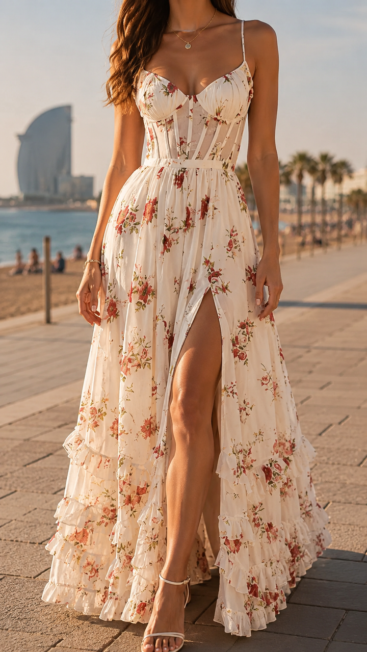 Mira | Elegante e Fluido Maxi Abito da Donna con Fantasia Floreale 0