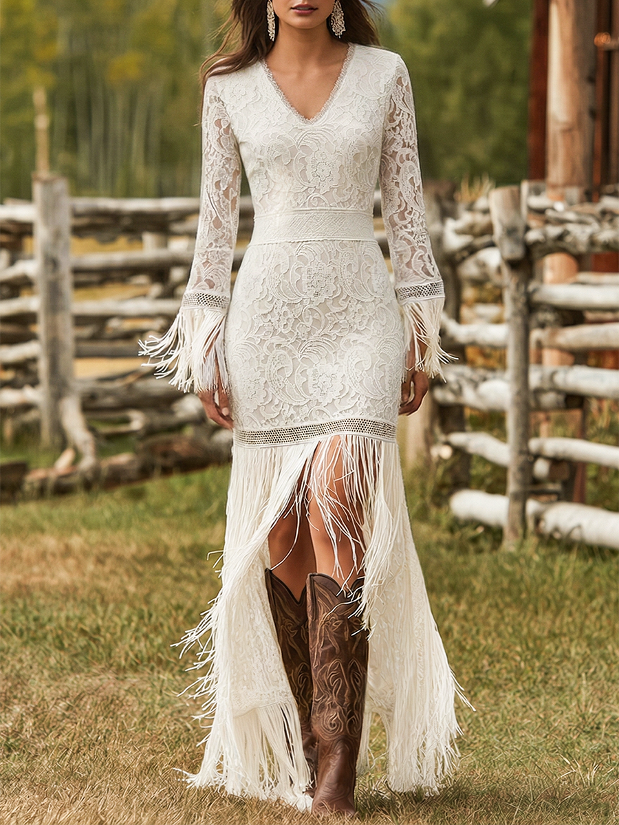 Mira | Elegante e Romantico Maxi Abito da Donna con Scollo a V 0