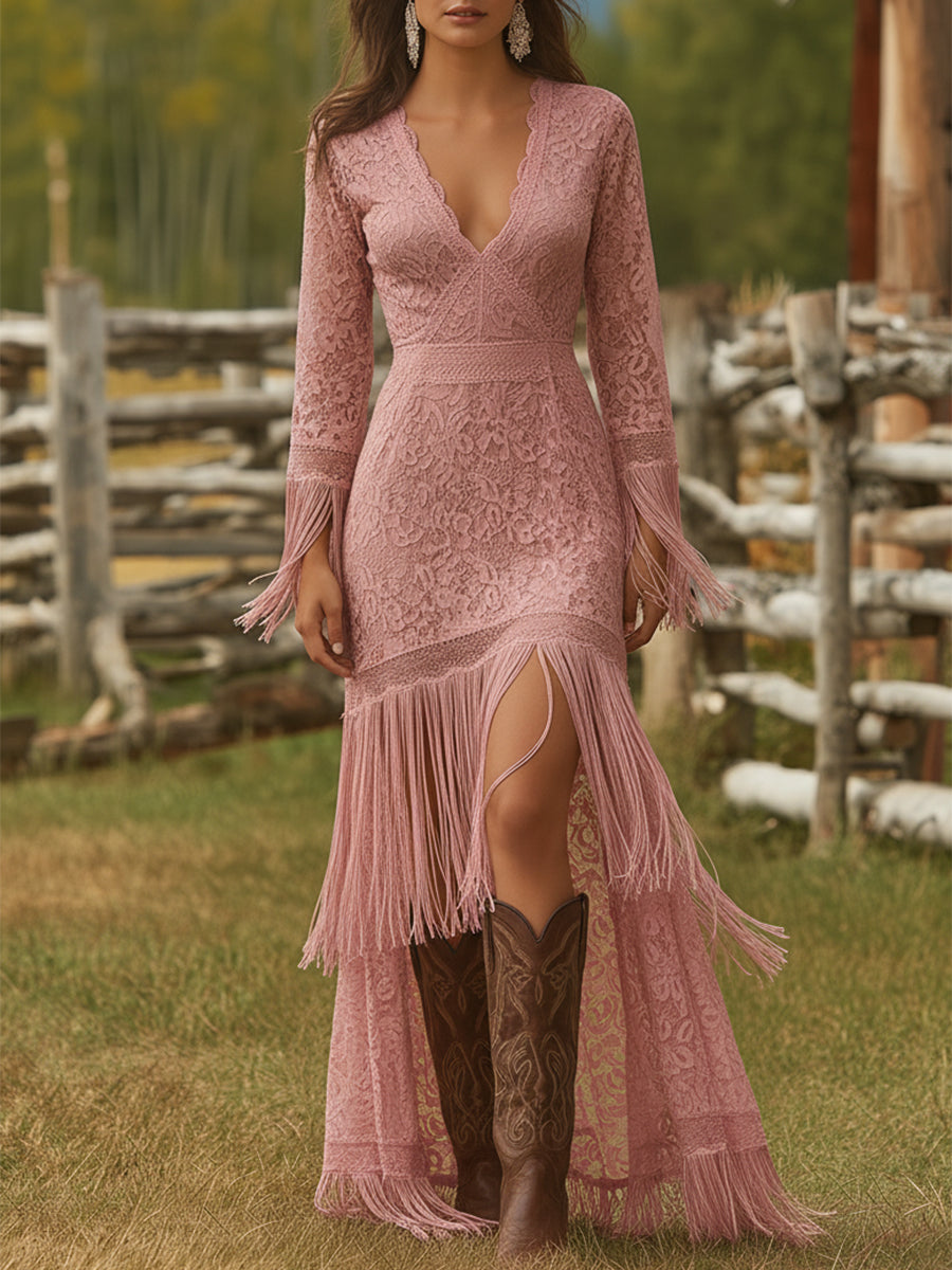 Mira | Elegante e Romantico Maxi Abito da Donna con Scollo a V 3