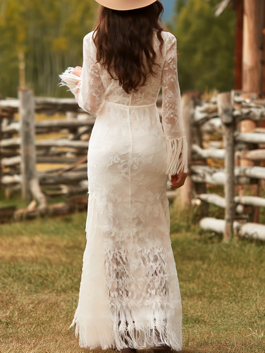 Mira | Elegante e Romantico Maxi Abito da Donna con Scollo a V 4