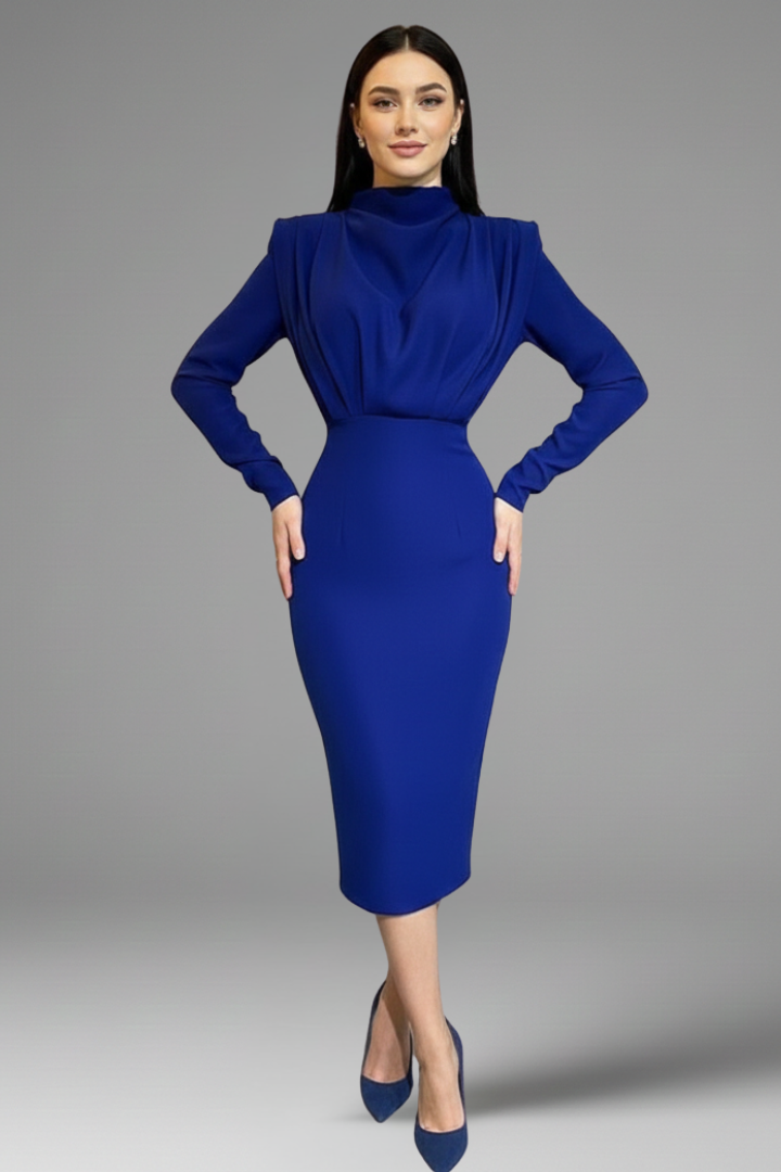 Mirella | Elegante Abito Lungo Cerimonia con Collo Alto e Maniche Lunghe 5