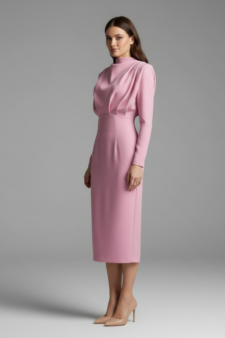 Mirella | Elegante Abito Lungo Cerimonia con Collo Alto e Maniche Lunghe 8