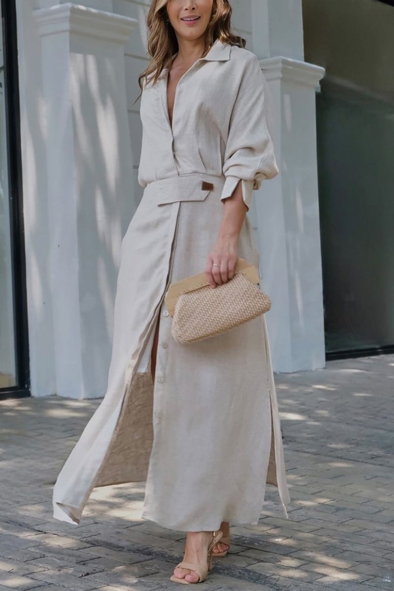 Mirella | Elegante Maxi Abito da Donna con Colletto a Camicia e Cintura - Perfetto per Cerimonie e Occasioni Speciali 0