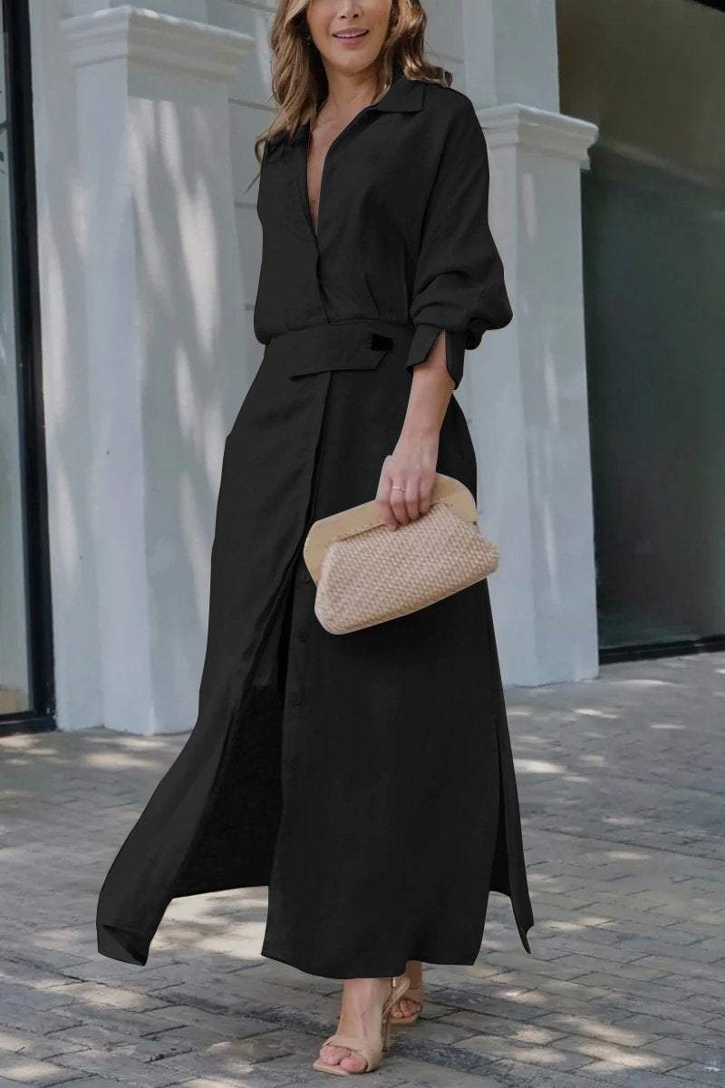 Mirella | Elegante Maxi Abito da Donna con Colletto a Camicia e Cintura - Perfetto per Cerimonie e Occasioni Speciali 1