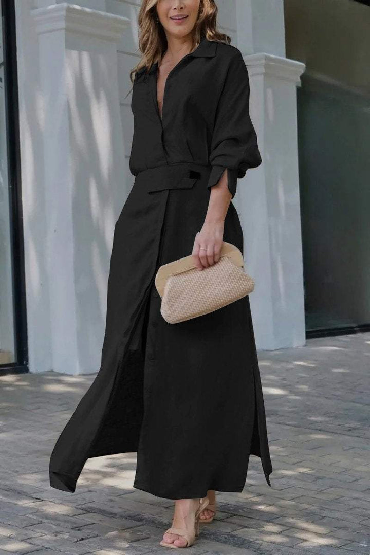 Mirella | Elegante Maxi Abito da Donna con Colletto a Camicia e Cintura - Perfetto per Cerimonie e Occasioni Speciali 1