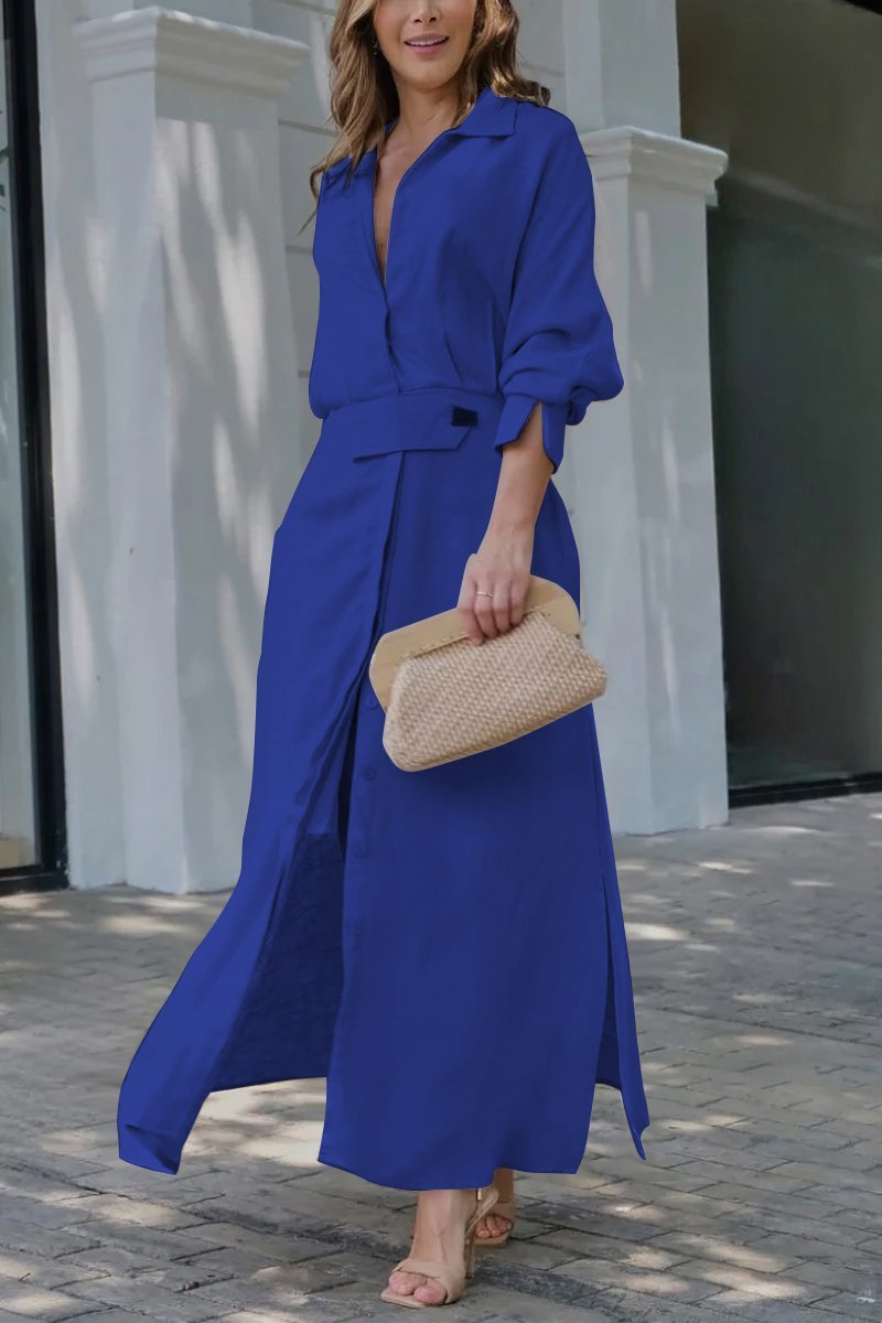 Mirella | Elegante Maxi Abito da Donna con Colletto a Camicia e Cintura - Perfetto per Cerimonie e Occasioni Speciali 2