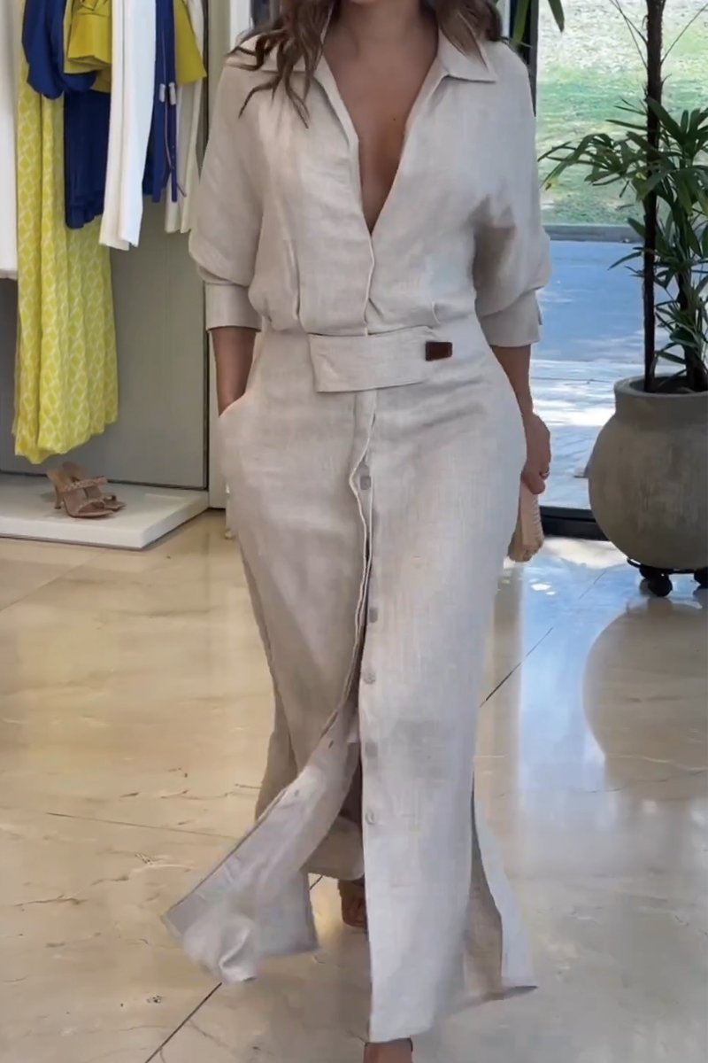Mirella | Elegante Maxi Abito da Donna con Colletto a Camicia e Cintura - Perfetto per Cerimonie e Occasioni Speciali 5