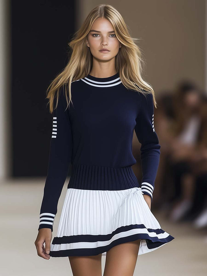 Mirella | Elegante, Versatile &amp; Comodo Mini Abito Blu Navy e Bianco 1
