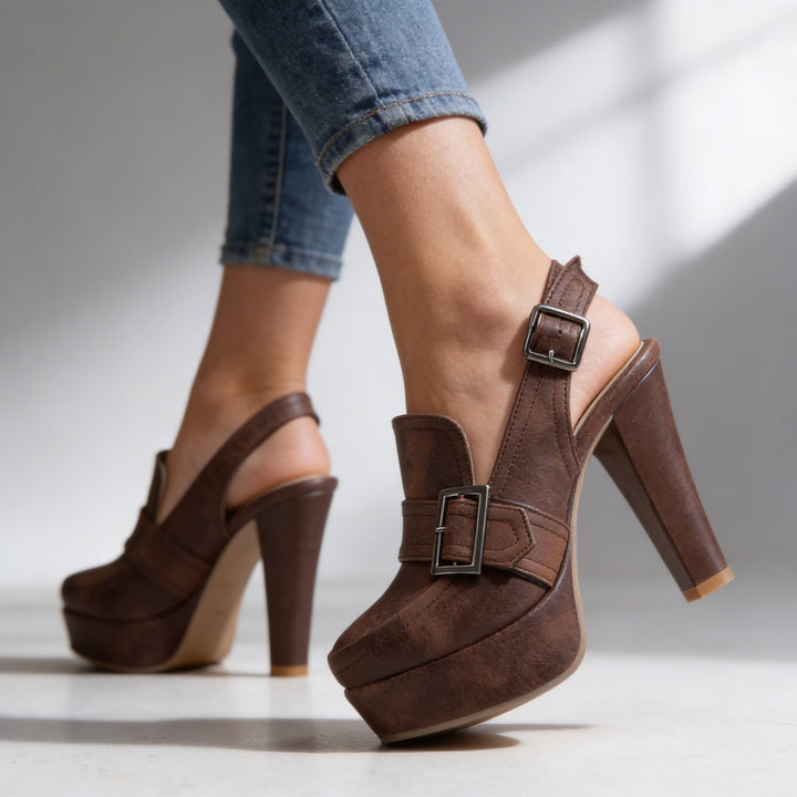 Mirella | Mocassini Donna Slingback Eleganti Plateau Tacco Largo Comodi 0
