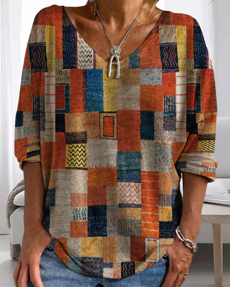 Nina | Camicetta Elegante Patchwork con Scollo a V e Maniche a 3/4 per Donna 2
