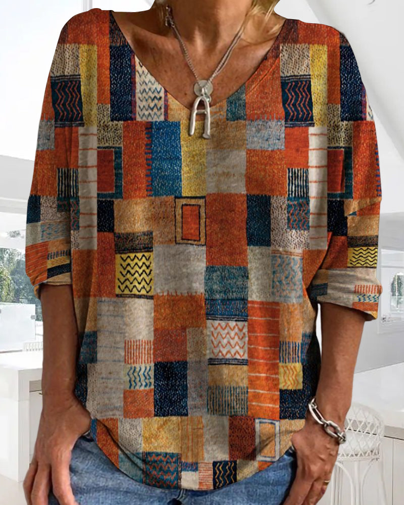 Nina | Camicetta Elegante Patchwork con Scollo a V e Maniche a 3/4 per Donna 3