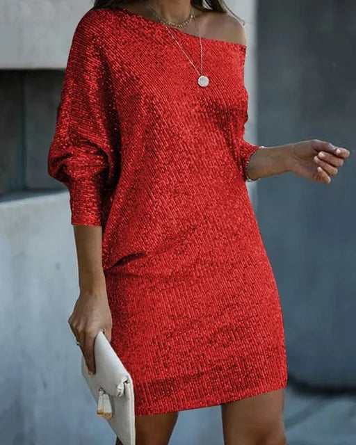 Noelia | Abito Cerimonia Donna Paillettes Elegante Slim Fit Maniche Lunghe 10