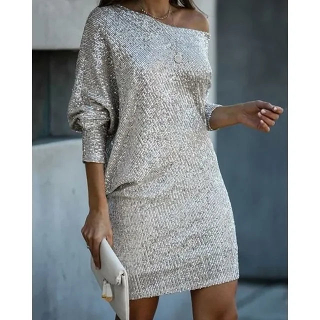 Noelia | Abito Cerimonia Donna Paillettes Elegante Slim Fit Maniche Lunghe 13